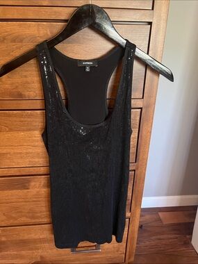 Express Black Sequin Front Racerback Tank Top